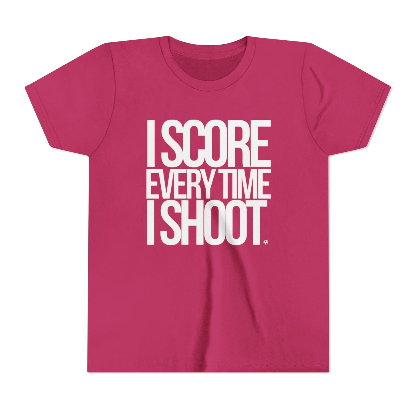 Youth Sporty Tee - white letters I Score Every Time I Shoot |