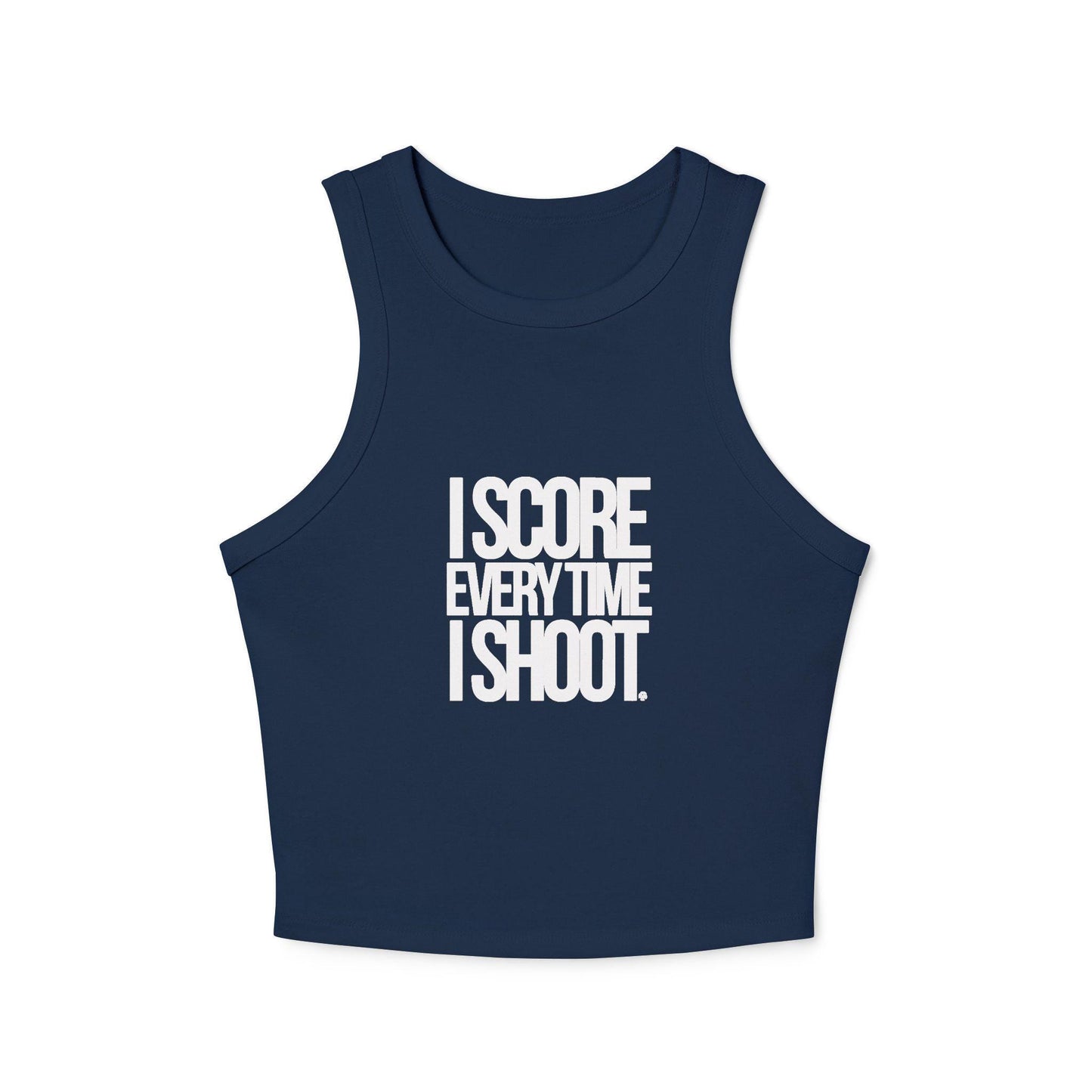 Sporty Women's Micro Rib Racer Tank Top - White letters I score everytime I shoot