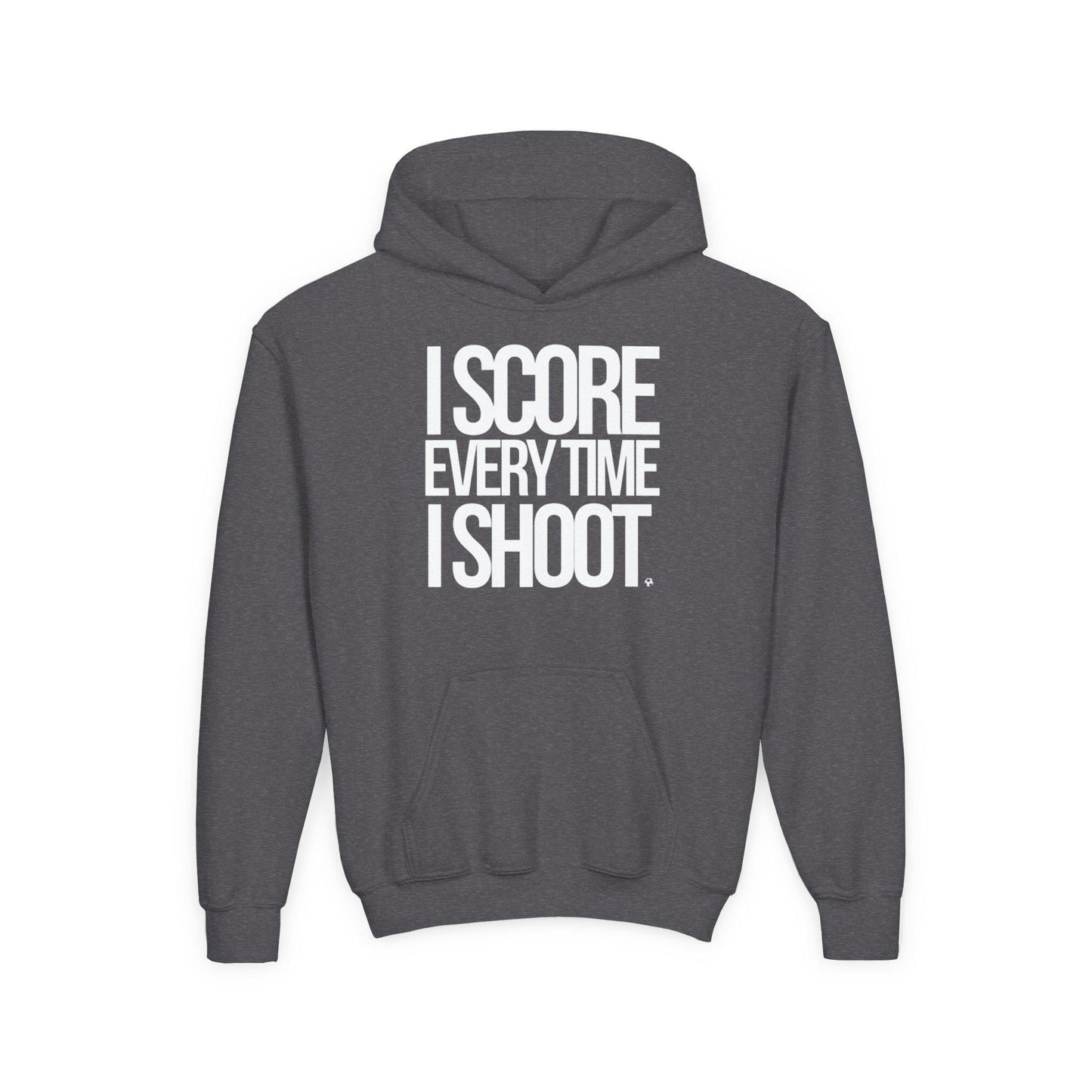 Youth Athletic Hoodie white letters - I Score Every Time I Shoot |