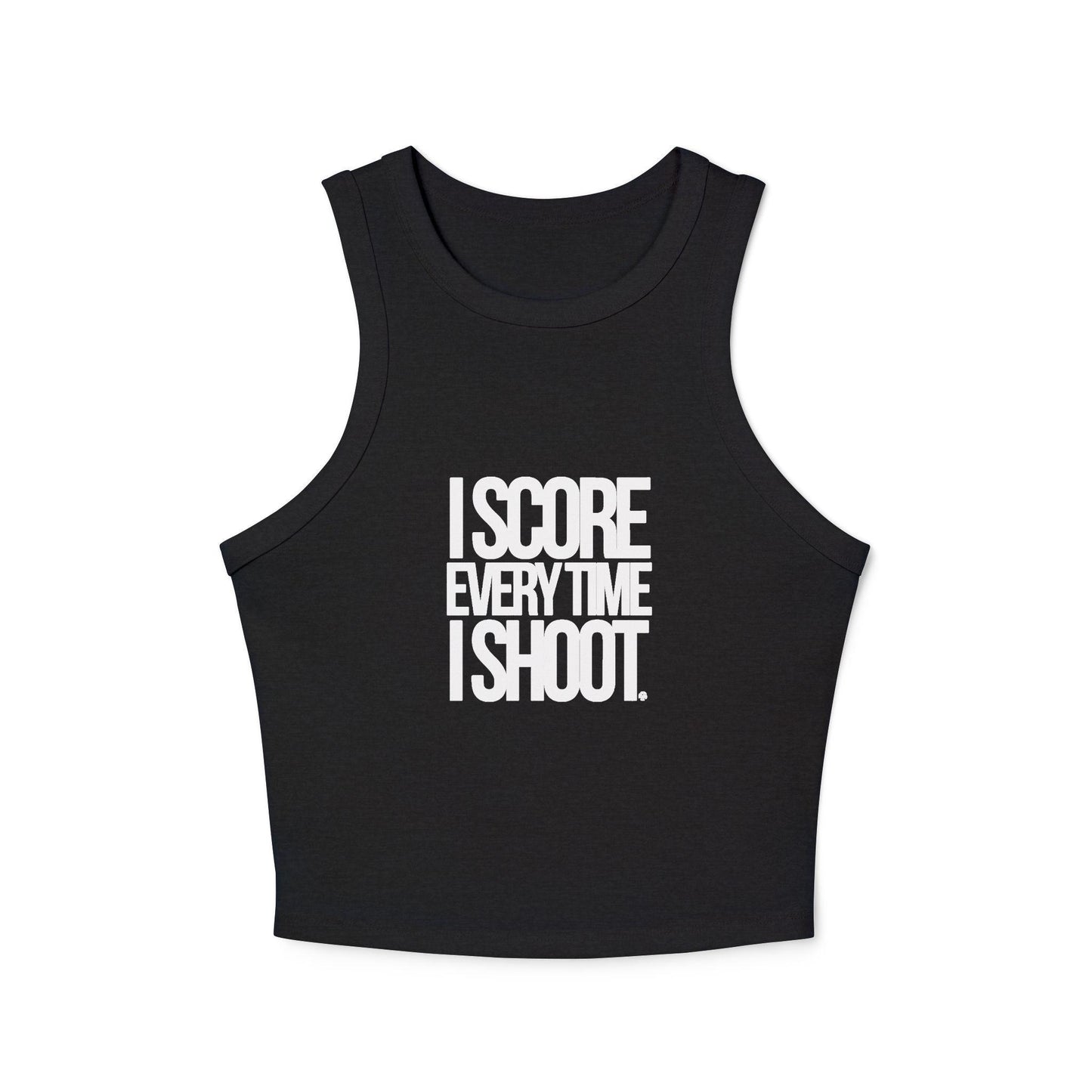 Sporty Women's Micro Rib Racer Tank Top - White letters I score everytime I shoot