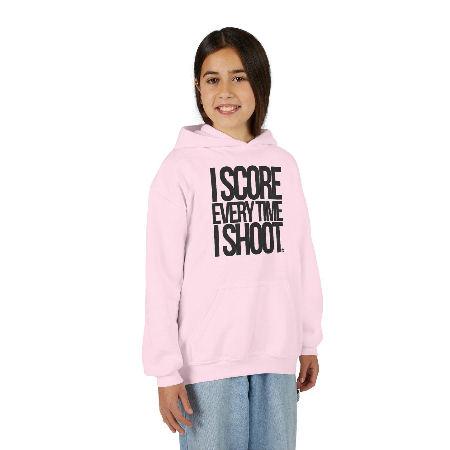 Youth Athletic Hoodie - BLACK LETTERS I Score Every Time I Shoot |