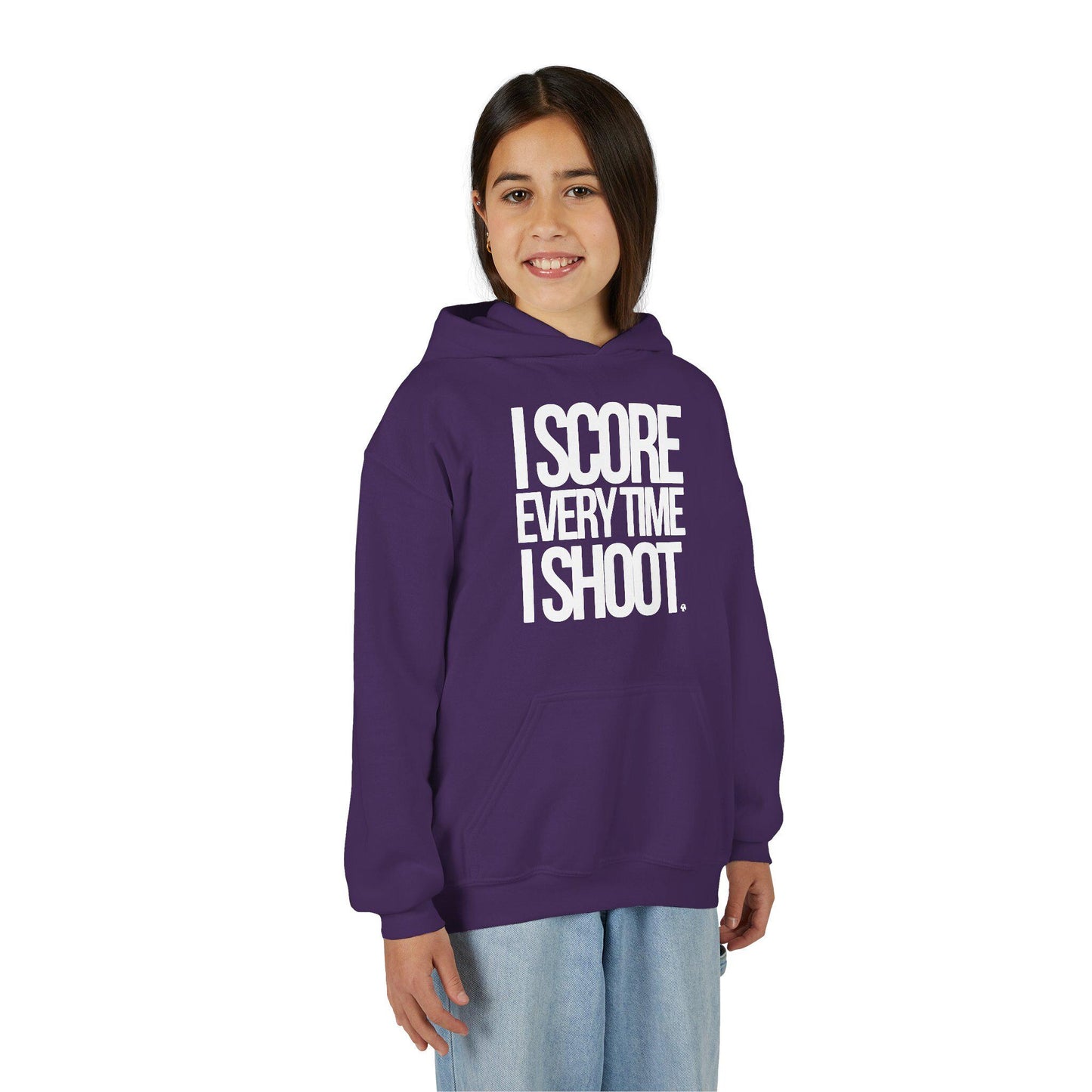Youth Athletic Hoodie white letters - I Score Every Time I Shoot |