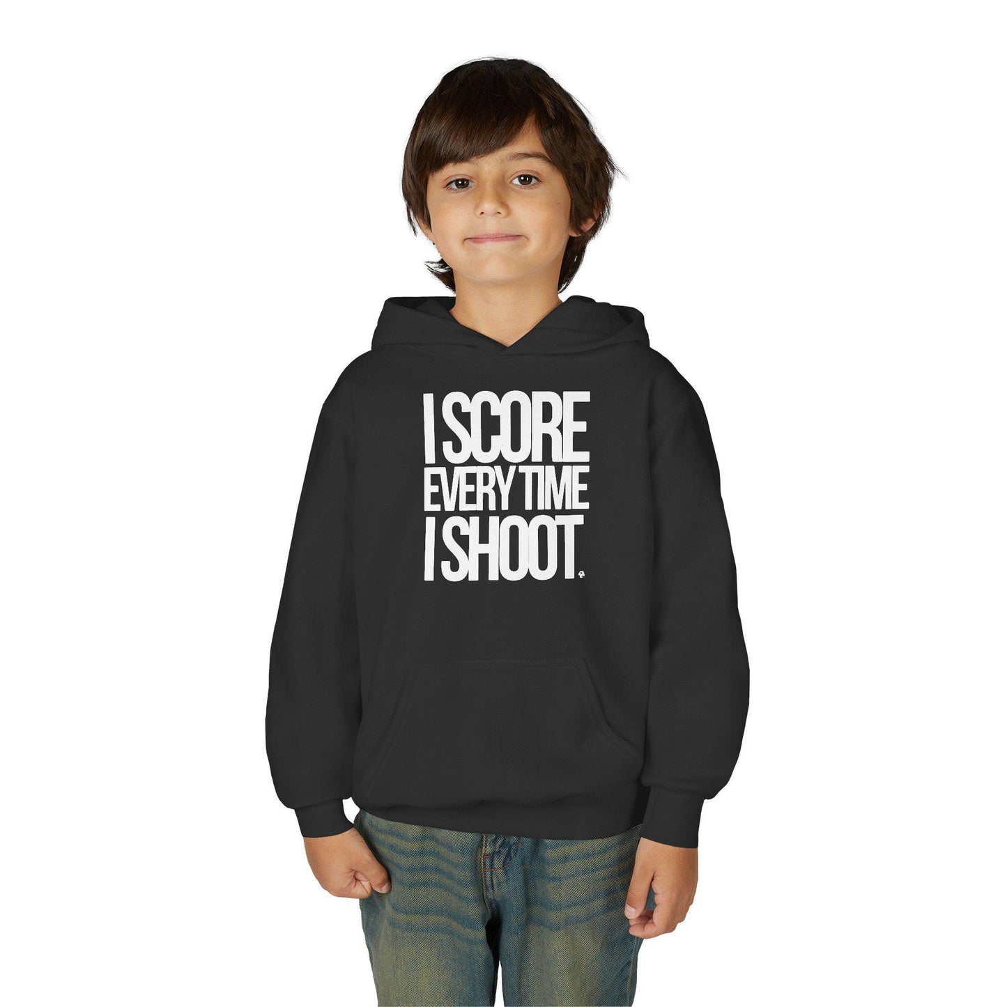 Youth Athletic Hoodie white letters - I Score Every Time I Shoot |