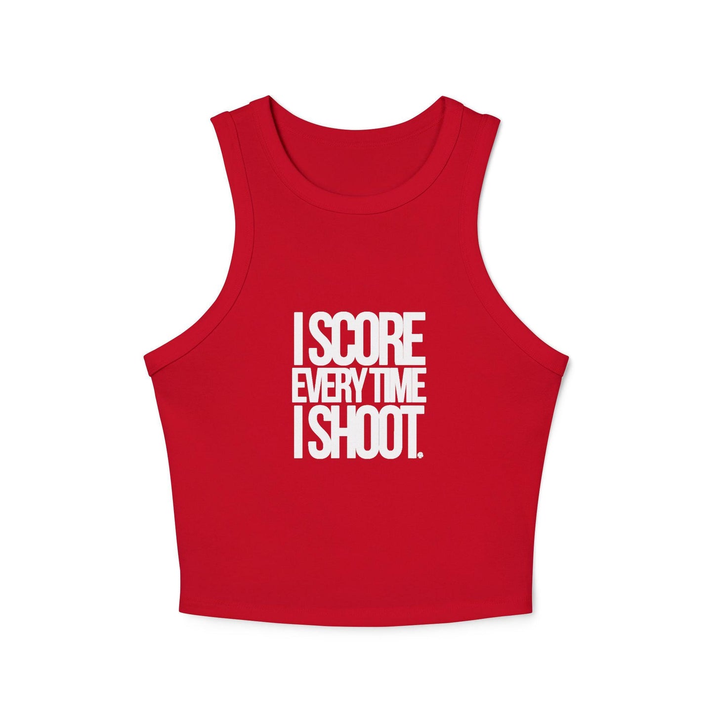 Sporty Women's Micro Rib Racer Tank Top - White letters I score everytime I shoot