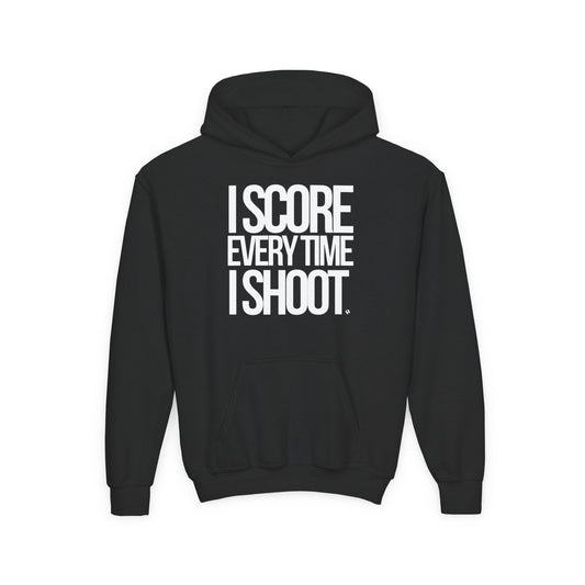 Youth Athletic Hoodie white letters - I Score Every Time I Shoot |