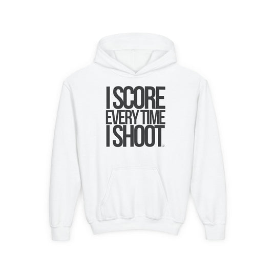 Youth Athletic Hoodie - BLACK LETTERS I Score Every Time I Shoot |
