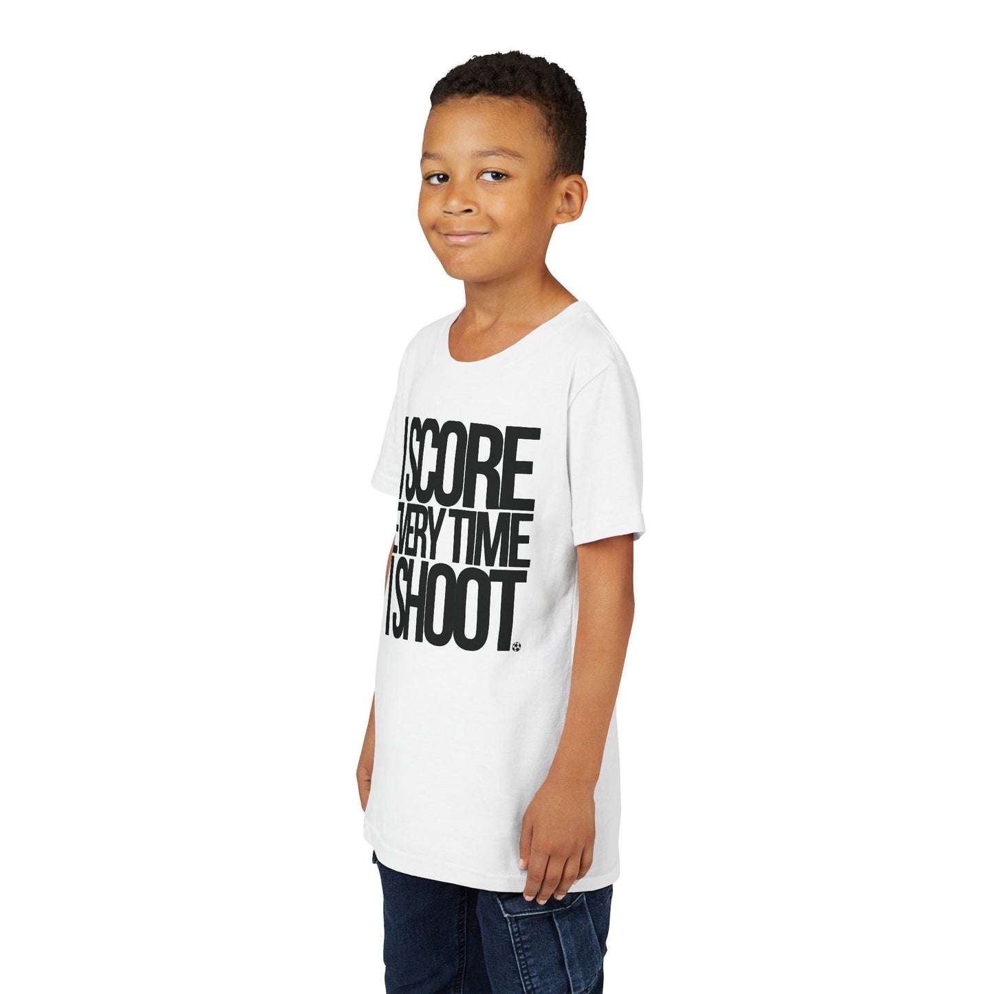 Youth Sports Tee - white letters I Score Everytime I Shoot