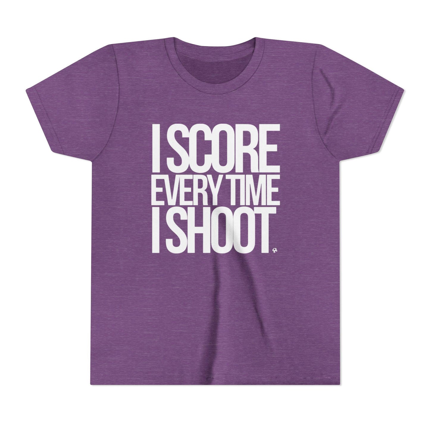 Youth Sporty Tee - white letters I Score Every Time I Shoot |